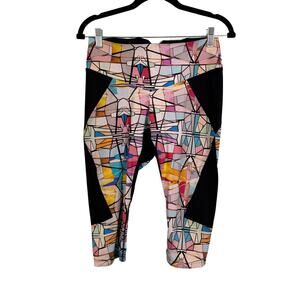 Lucas Hugh Leadlight Capri Leggings L Mosaic Stain Glass Yoga Gym Workout Sports